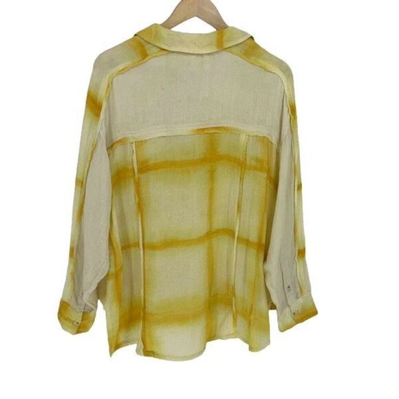 We The Free Womens Washed Away Windowpane Tie Dye Button Up Shirt Yellow Small - Picture 5 of 10